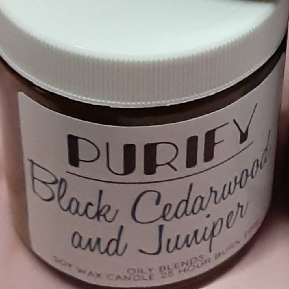 CANDLES:  PURIFY - black cedarwood and Juniper